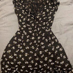 Short Navy Patterned Dress with Ties in Back
